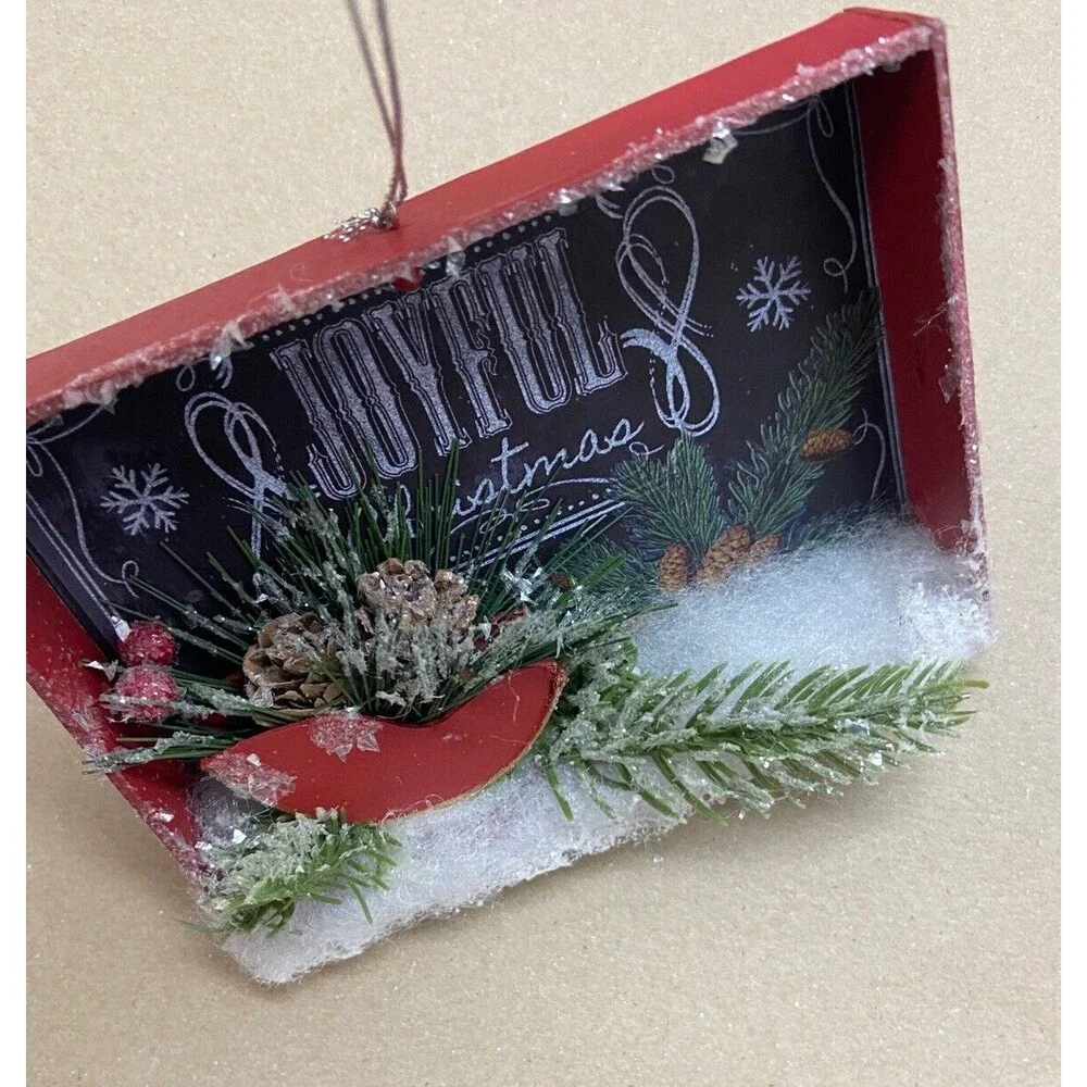 Midwest Seasons Joyful Christmas Sleigh Red Shadowbox Hanging Christmas Ornametn